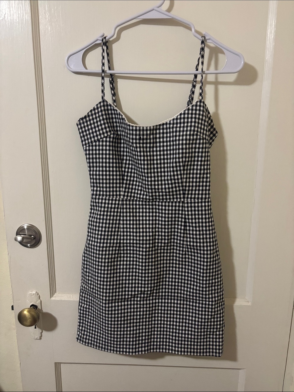 Urban Outfitters Black and White Gingham Spaghetti Strap Mini Dress